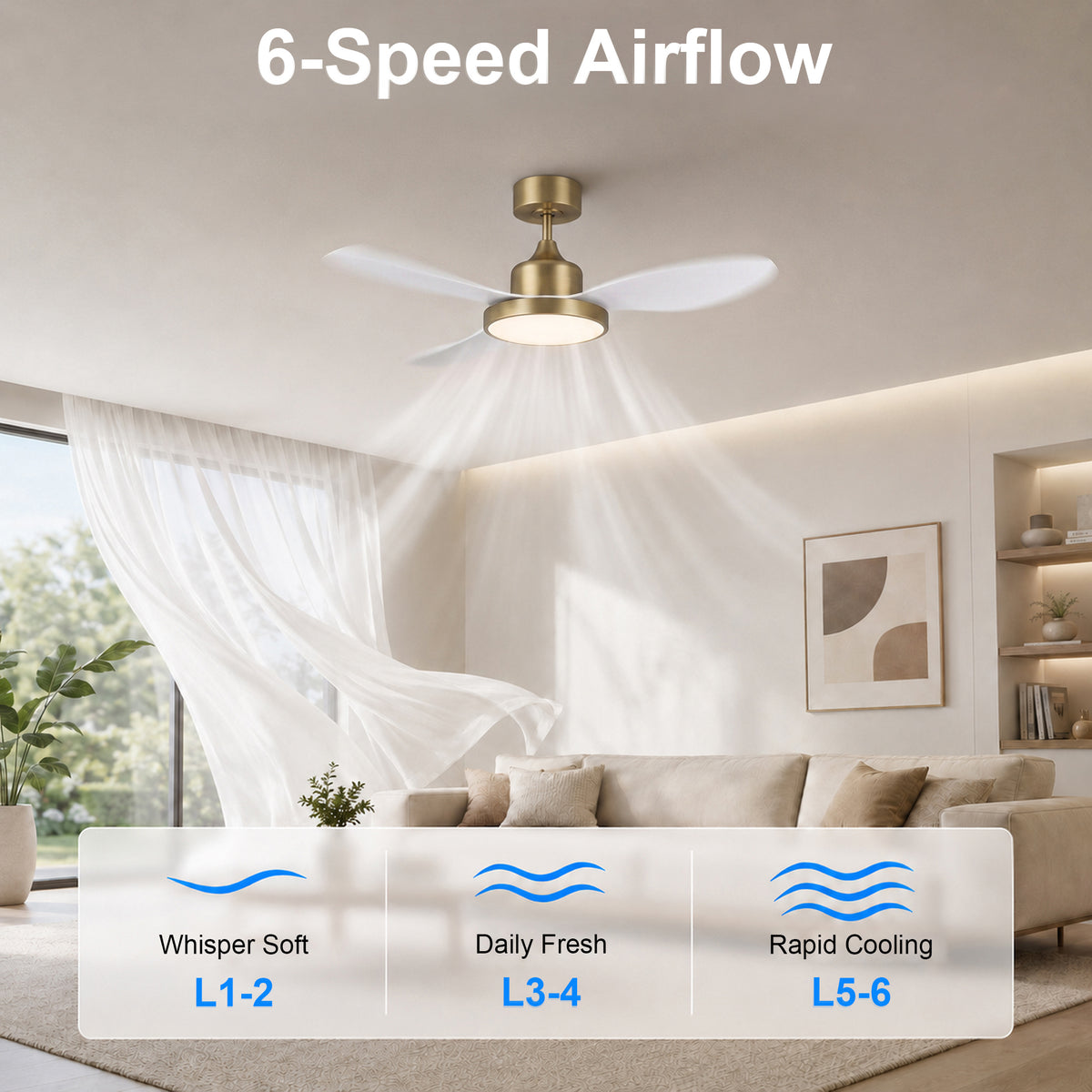 42-Inch Downrod Mount 3-Blade Ceiling Fan with Light and Remote Control