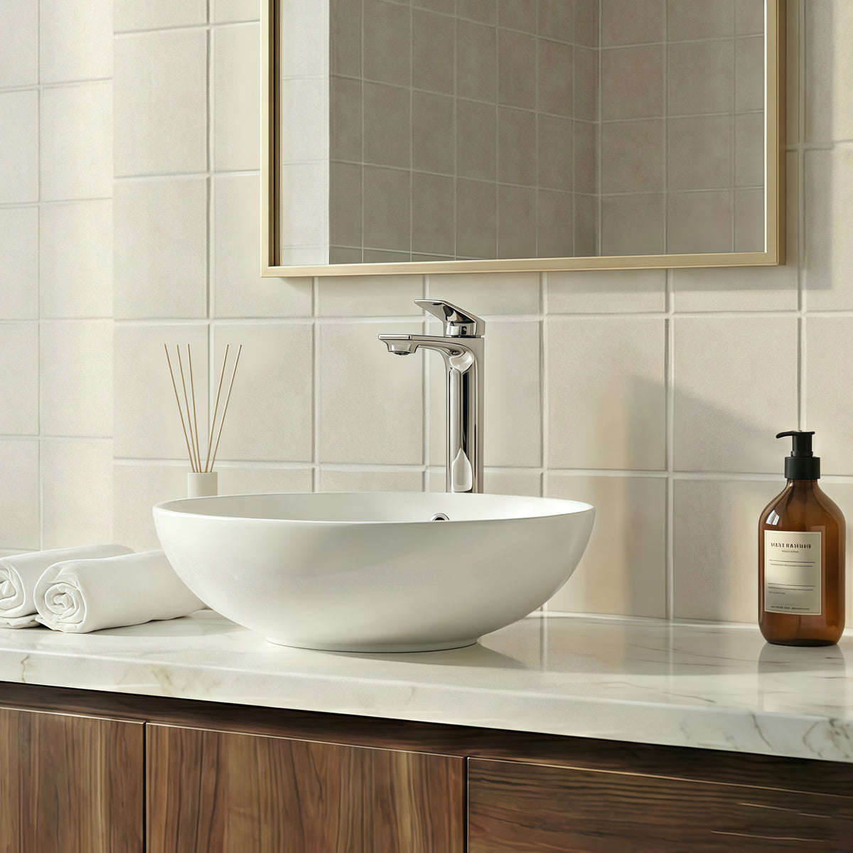 Single-Handle Vessel Bathroom Sink Faucet With Pop-Up Drain