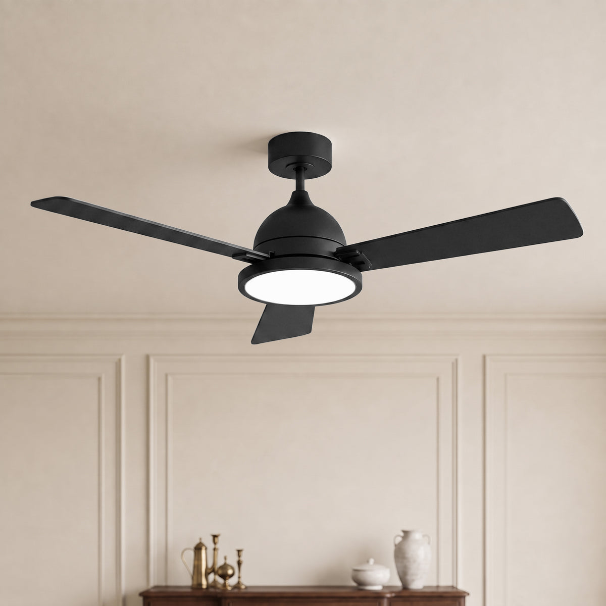 52-Inch Downrod Mount 3-Blade Ceiling Fan with Light and Remote Control