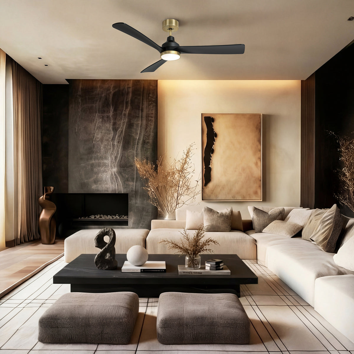 52-Inch Downrod Mount 3-Blade Ceiling Fan with Light and Remote Control