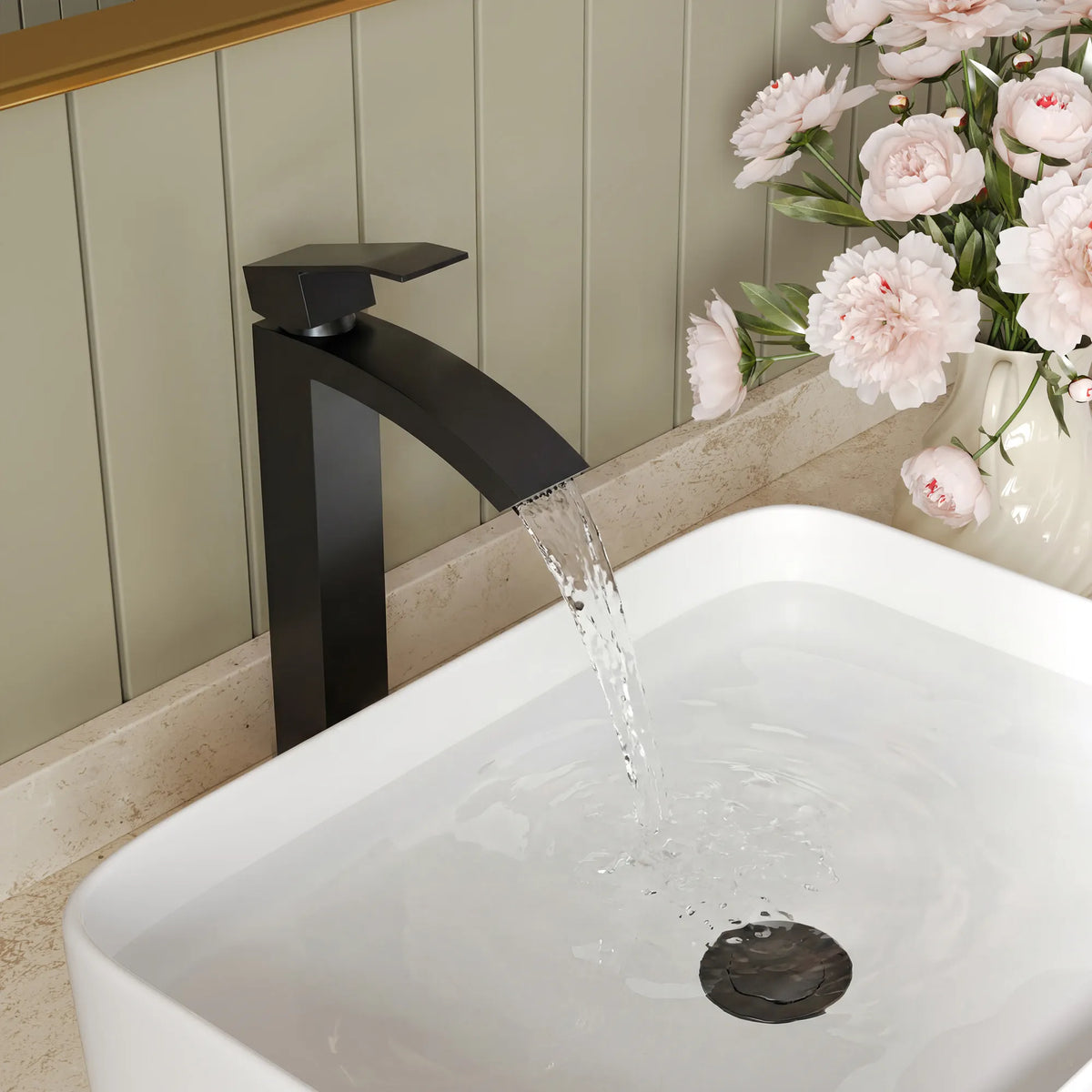 Single-Handle Vessel Bathroom Sink Faucet With Pop-Up Drain
