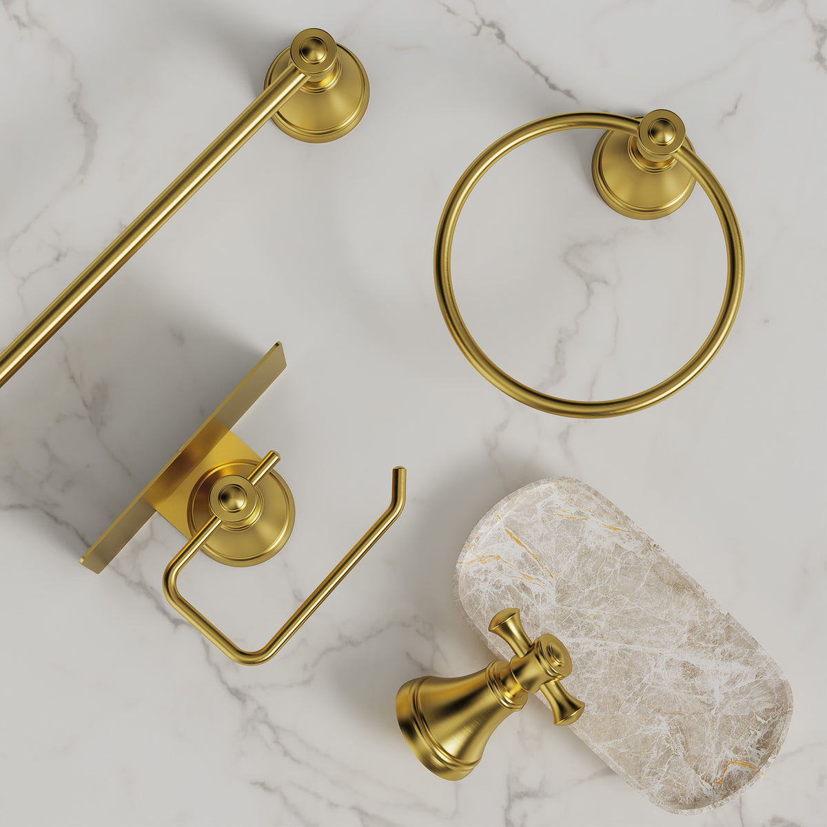 Four-Piece Wall-Mounted Bathroom Hardware Set with Phone Shelf