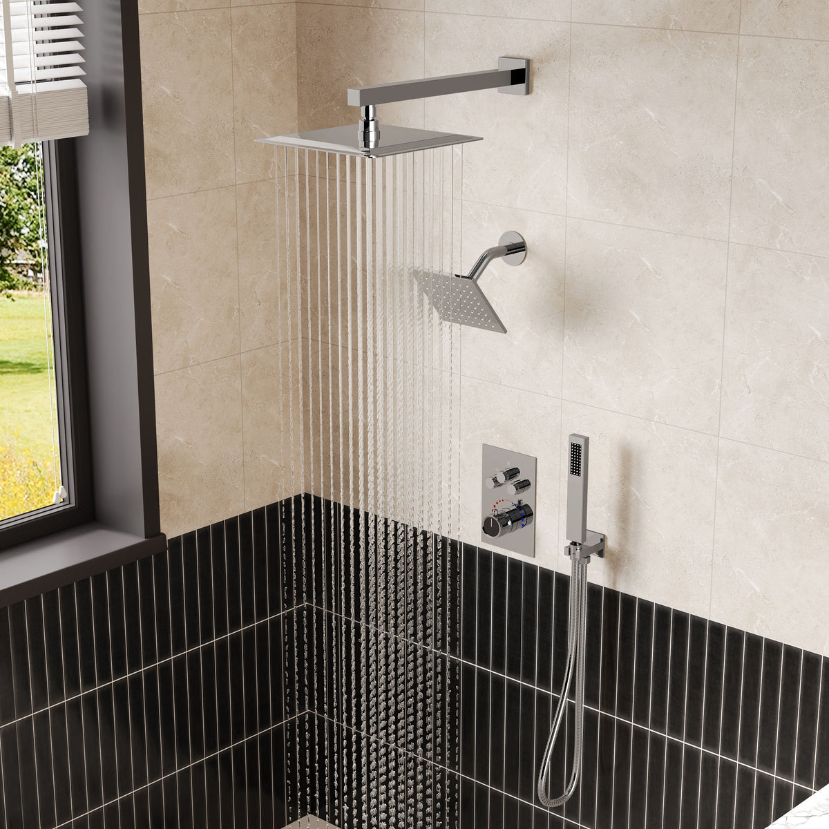 Wall-Mounted Thermostatic Dual Shower System with Handheld Spray