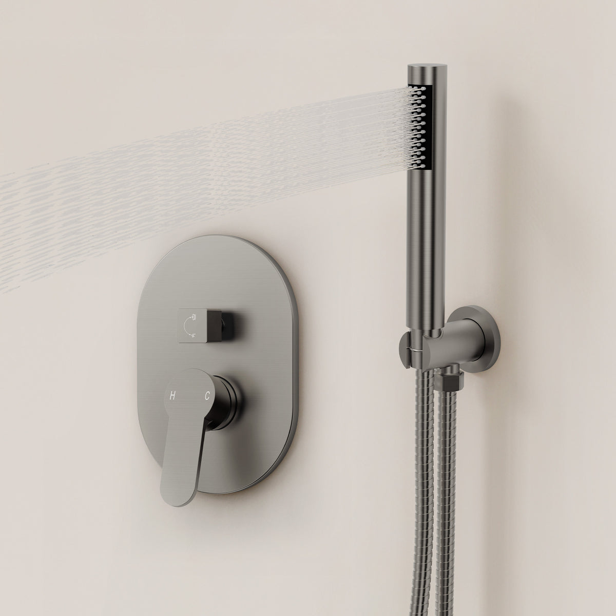 Round Wall-Mounted Rain Shower System with Handheld Spray