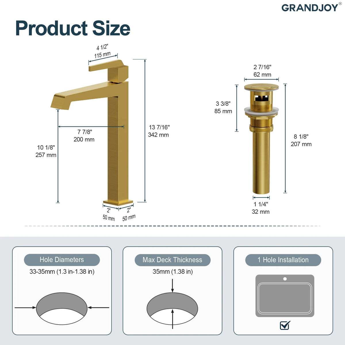 Single-Handle Vessel Bathroom Sink Faucet With Pop-Up Drain
