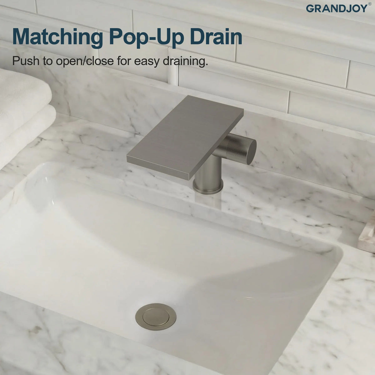 Single-Handle Bathroom Sink Faucet With Waterfall Spout And Pop-Up Drain