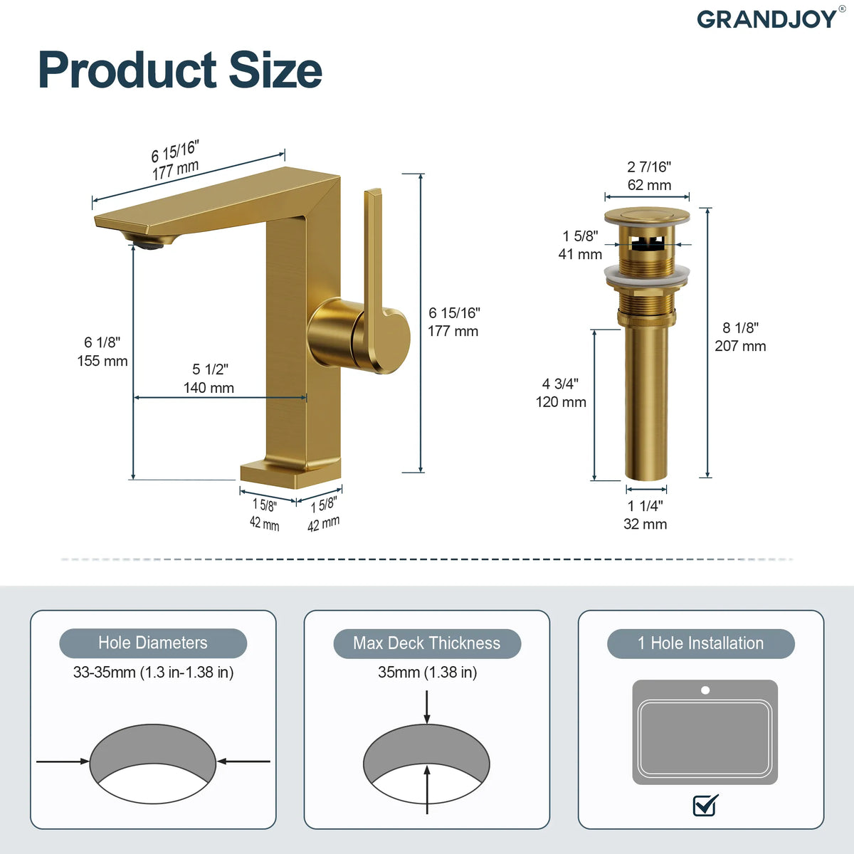 Single-Handle Bathroom Sink Faucet With Pop-Up Drain