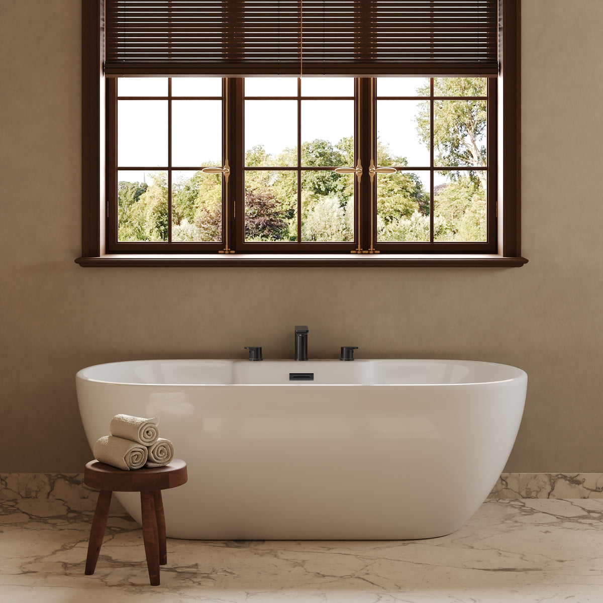 Low-Arc Deck-Mounted Roman Bathtub Faucet with Dual Handles