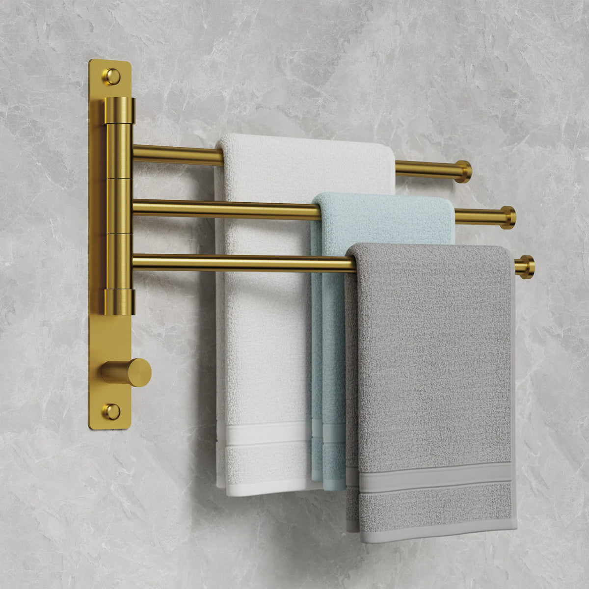 Three-Arm Wall-Mounted Rotating Stainless Steel Towel Rack for Bathrooms