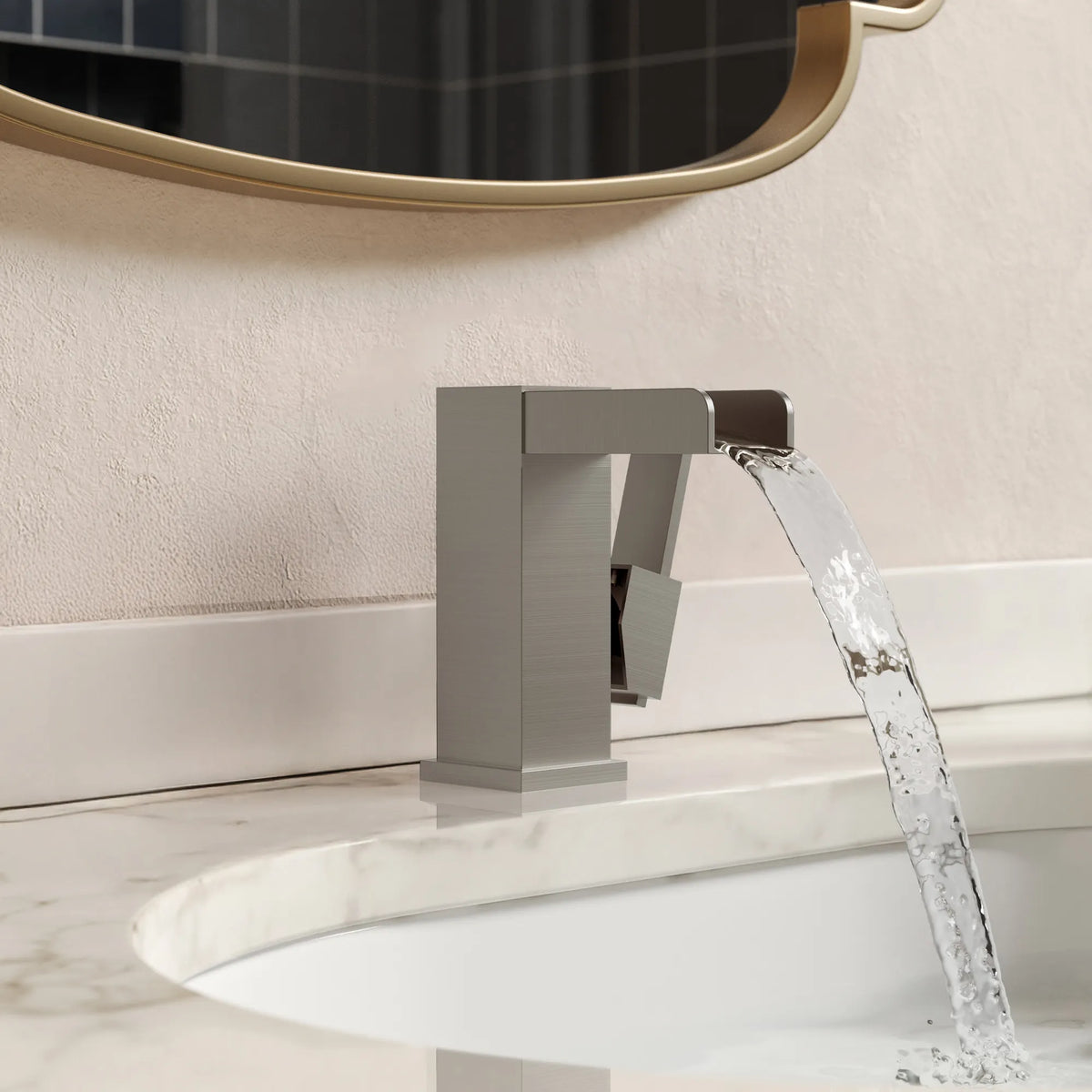 Single-Handle LED Waterfall Bathroom Sink Faucet With Pop-Up Drain