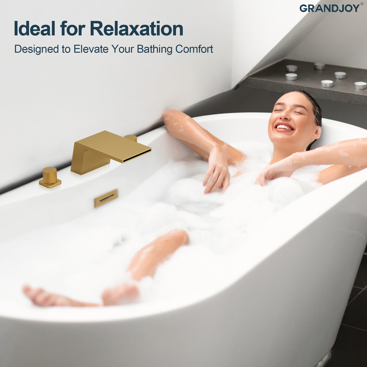 Deck-Mounted Waterfall Bathtub Faucet with Separate Hot and Cold Handles