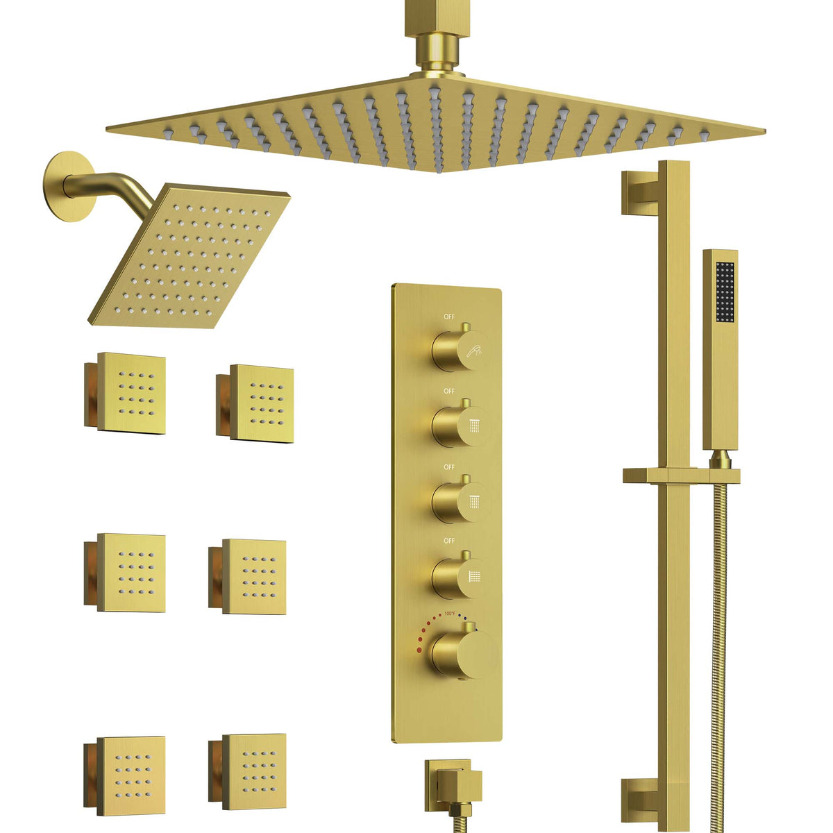 Ceiling-Mounted Thermostatic Dual Rainfall Shower System with Handheld
