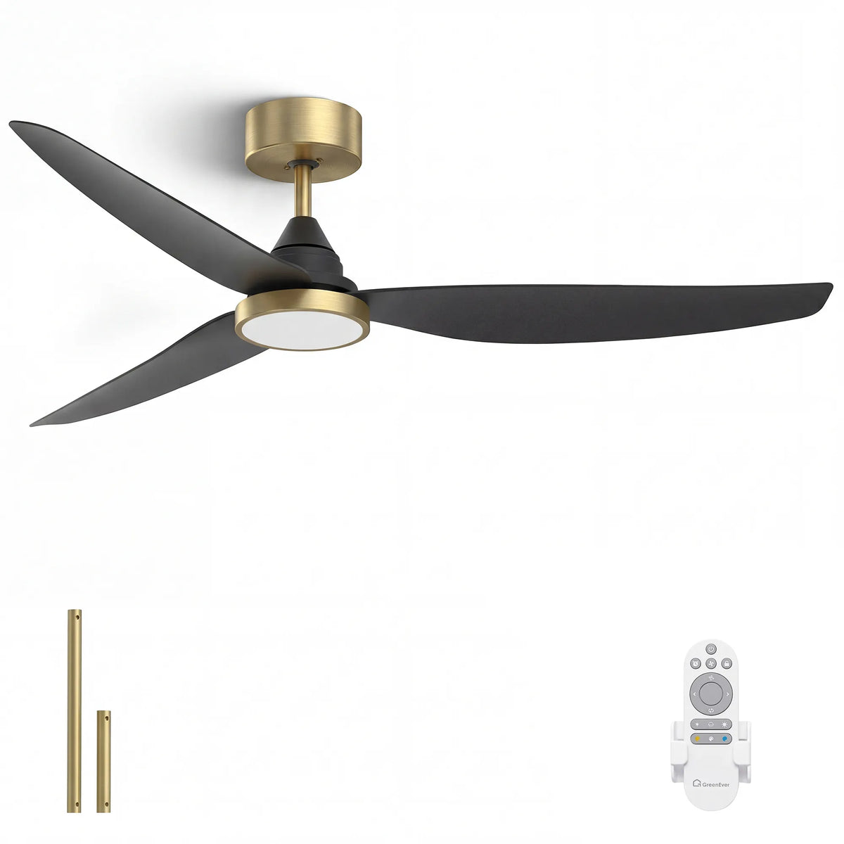 54-Inch Downrod Mount 3-Blade Ceiling Fan with Light and Remote Control