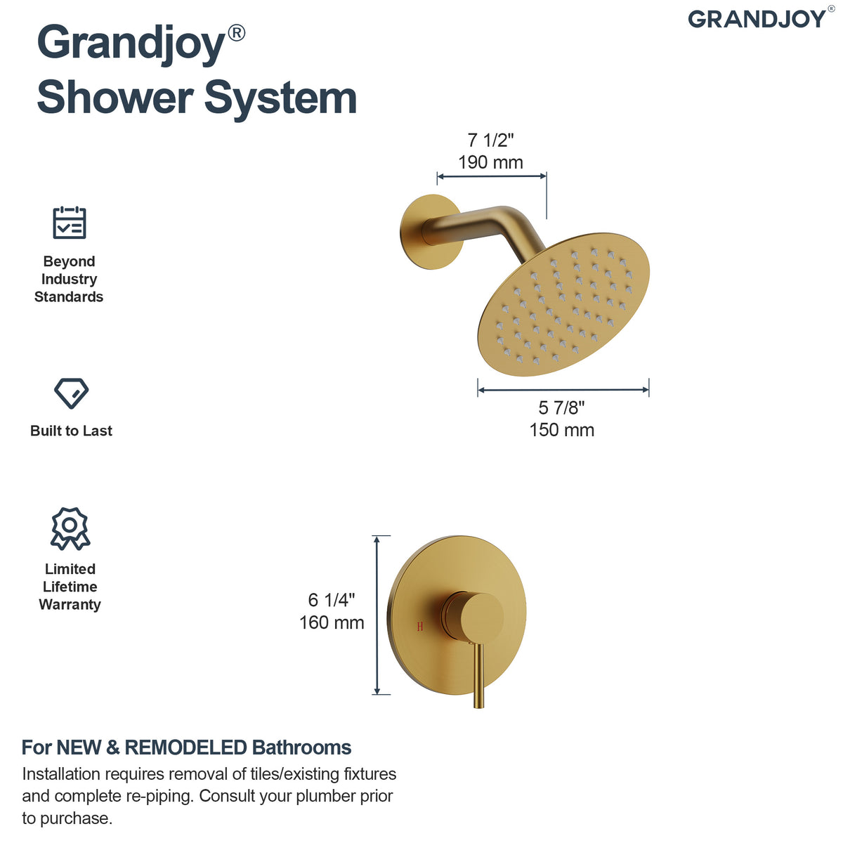 Round Wall-Mounted Rain Shower System with Pressure-Balanced Valve