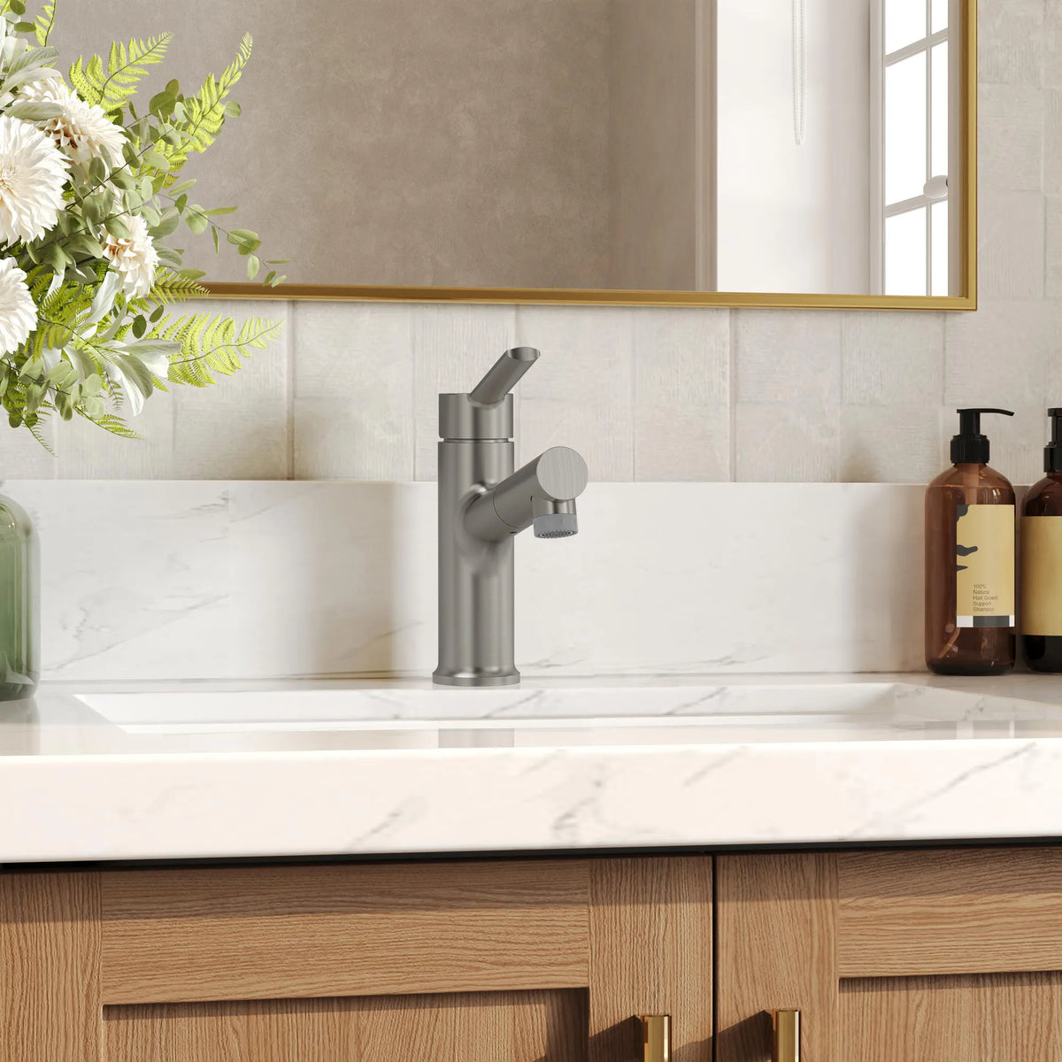 Single-Handle Pull-Out Bathroom Sink Faucet With Dual Spray Modes And Pop-Up Drain