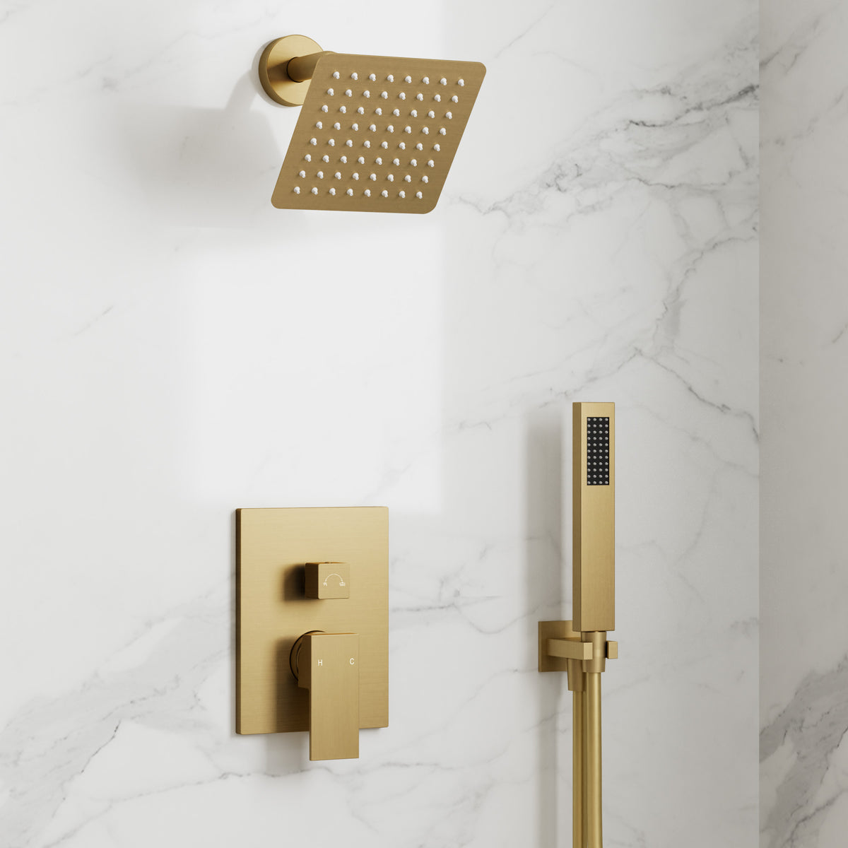 Square Wall-Mounted Shower System with Adjustable Handheld Spray