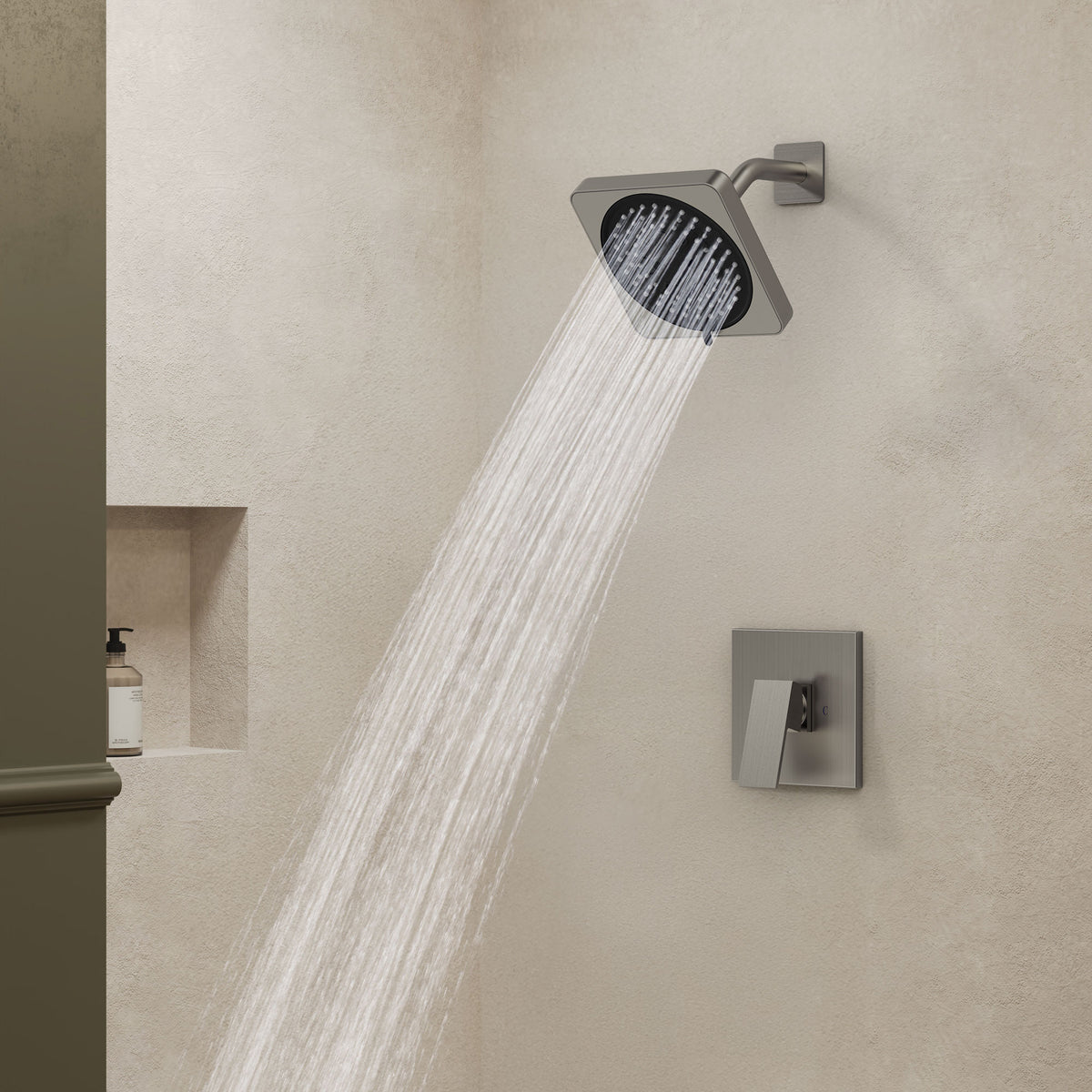 Square Wall-Mounted Pressure-Balanced Shower System with Seven Spray Modes
