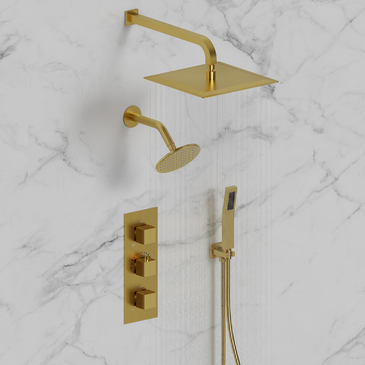 Wall-Mounted Thermostatic Dual Rainfall Shower System with Handheld Spray