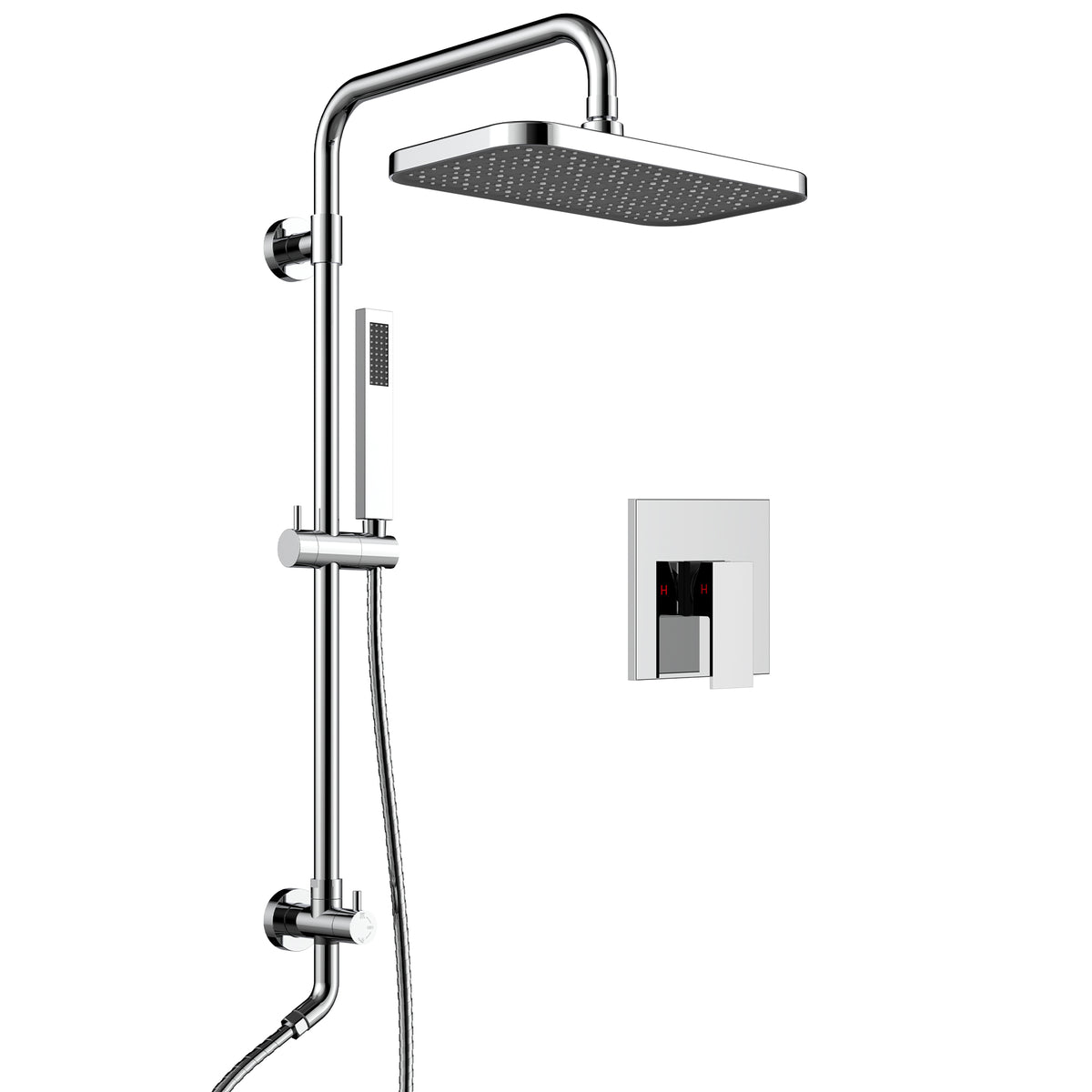 Exposed Shower System with Wide Rain Head and Handheld Spray