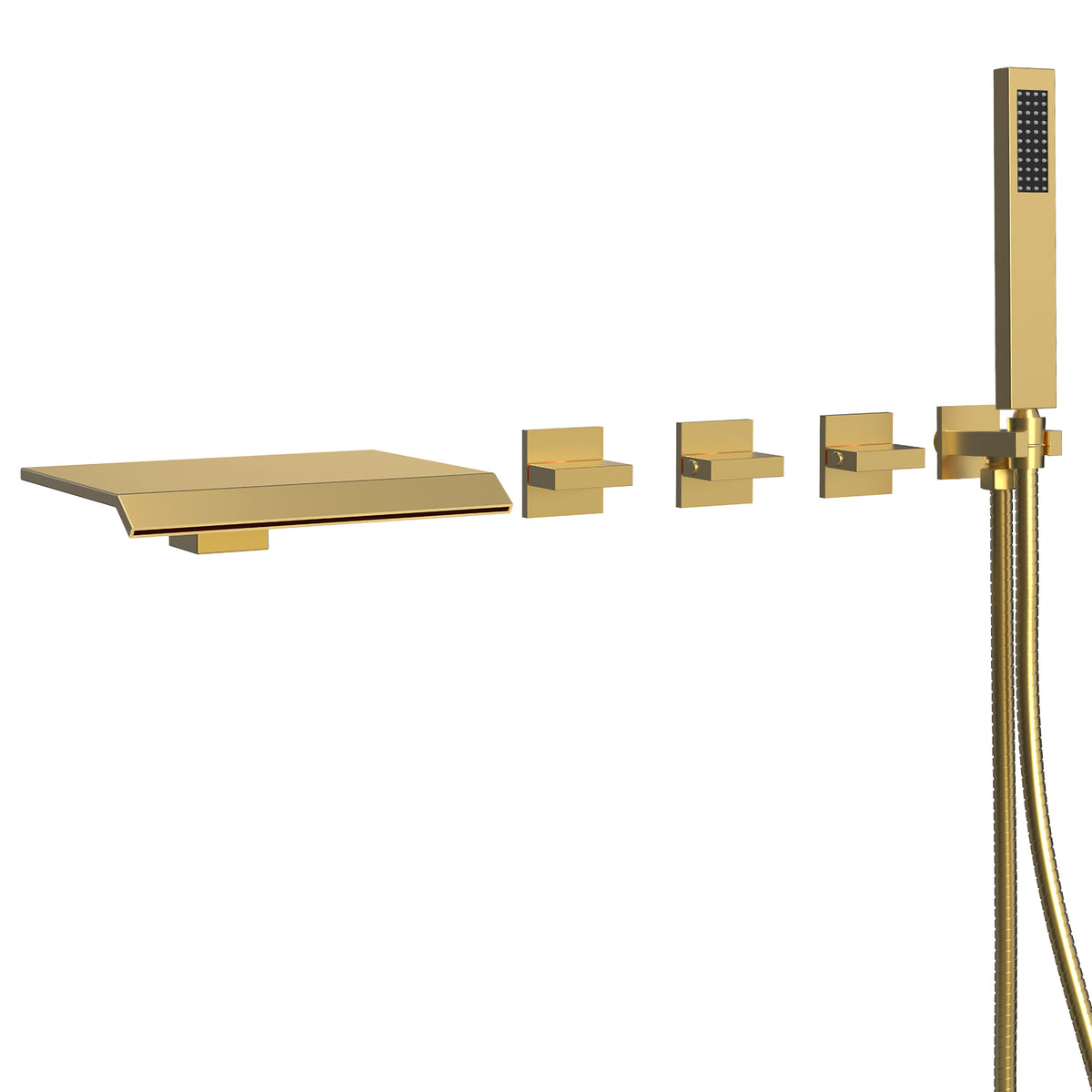 Wall-Mounted Floor-Mounted bathtub with Three Handles and Hand Shower
