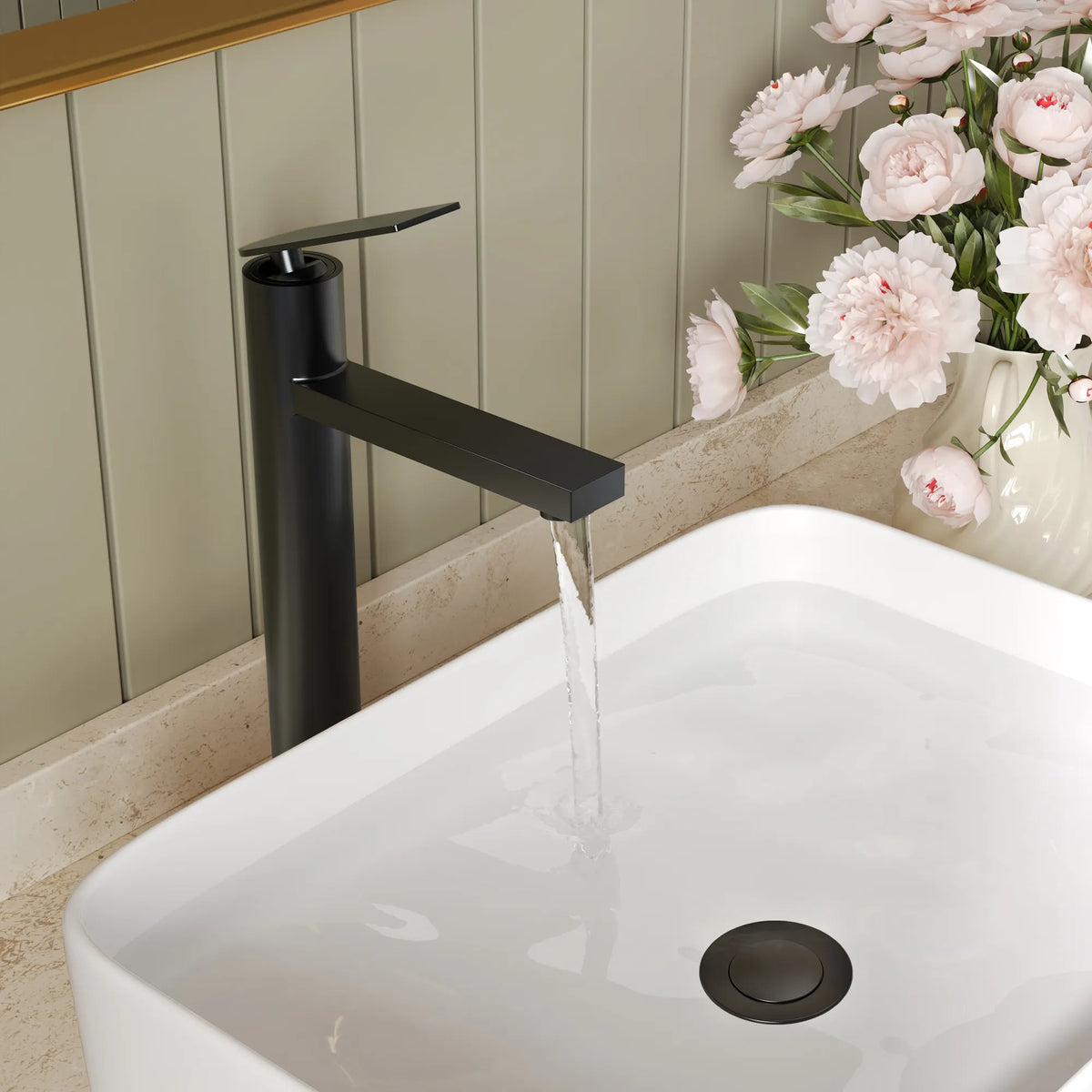 Single-Handle Vessel Bathroom Sink Faucet With Pop-Up Drain