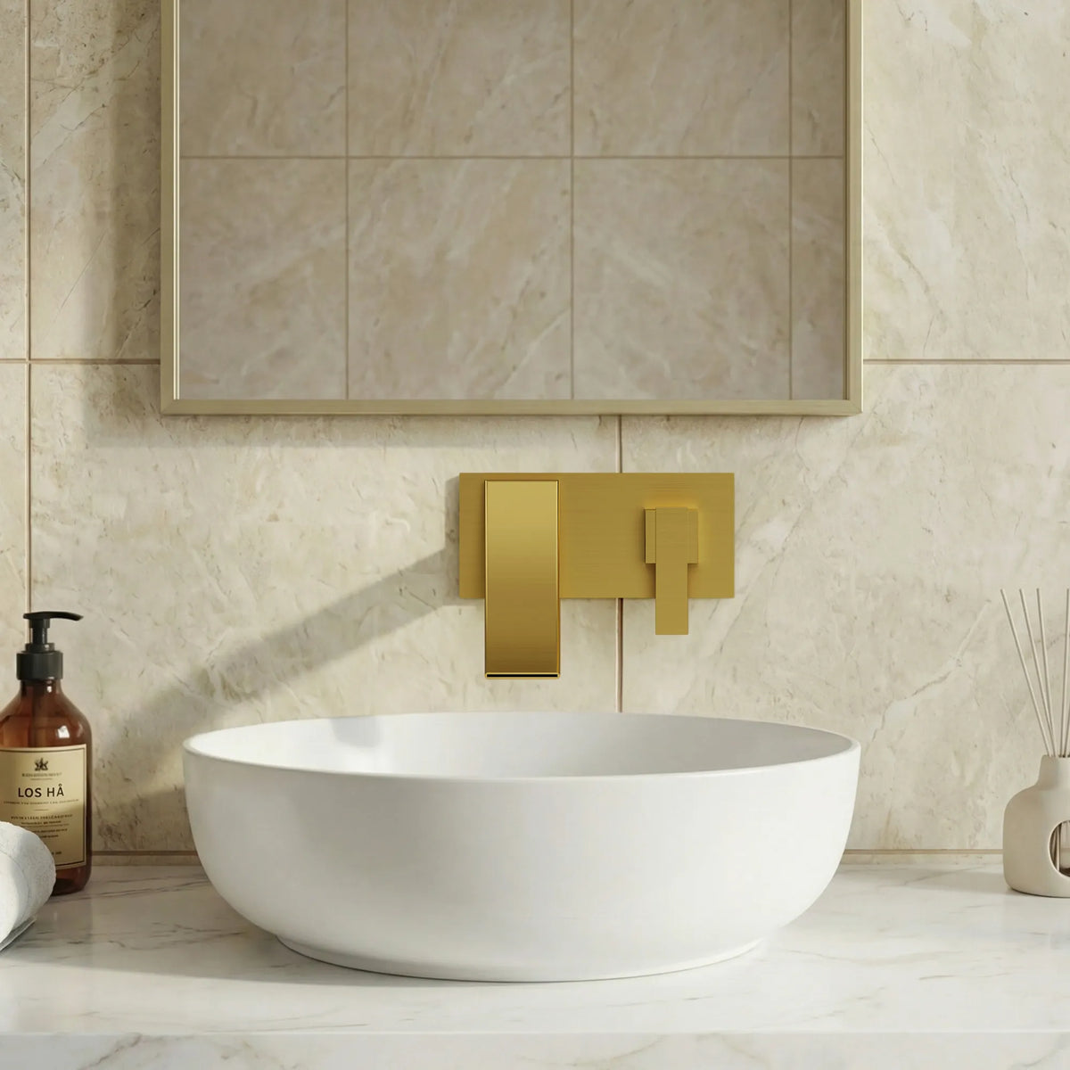 Single-Handle Wall-Mount Bathroom Sink Faucet With Waterfall Spout And Pop-Up Drain