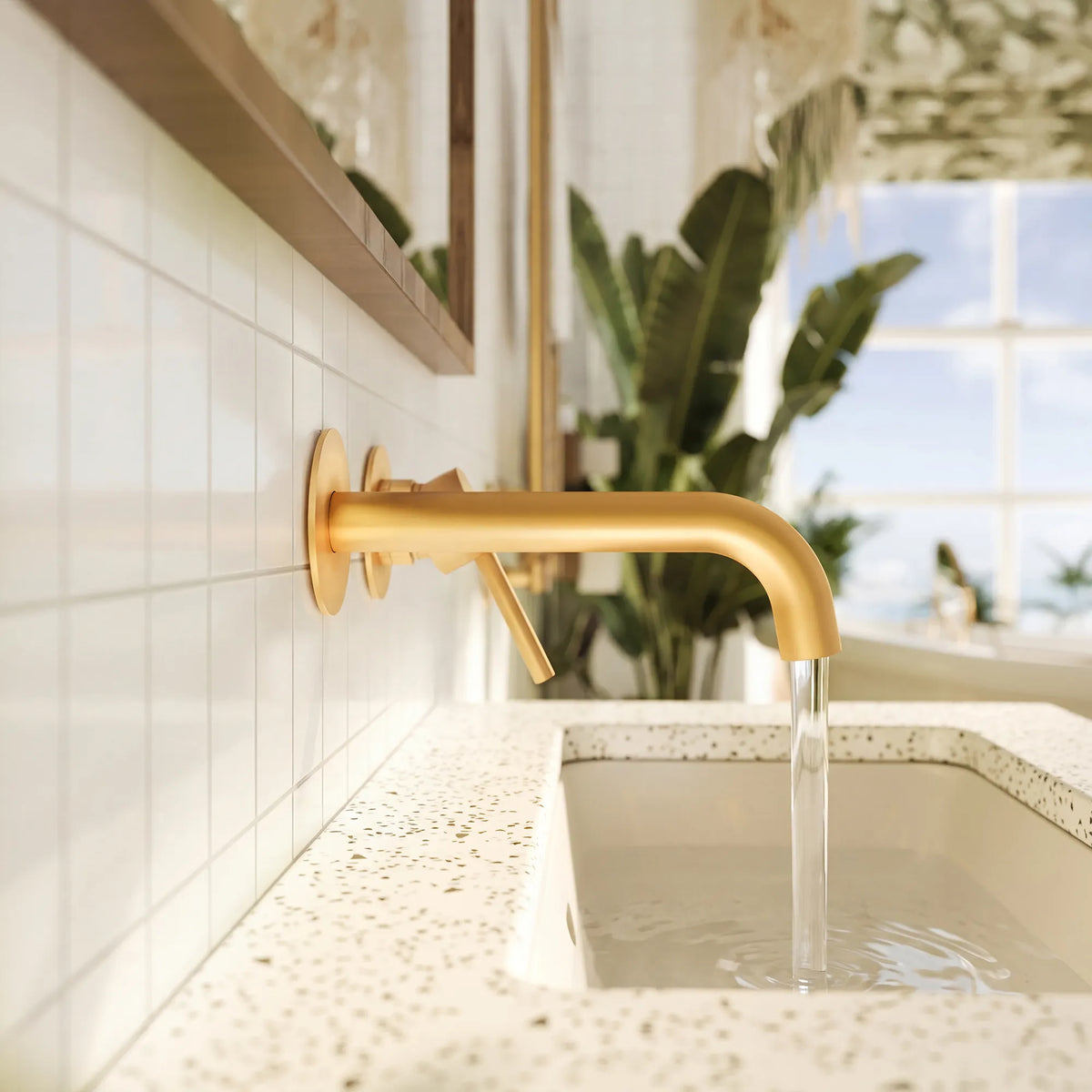 Single-Handle Wall-Mount Bathroom Sink Faucet With Pop-Up Drain