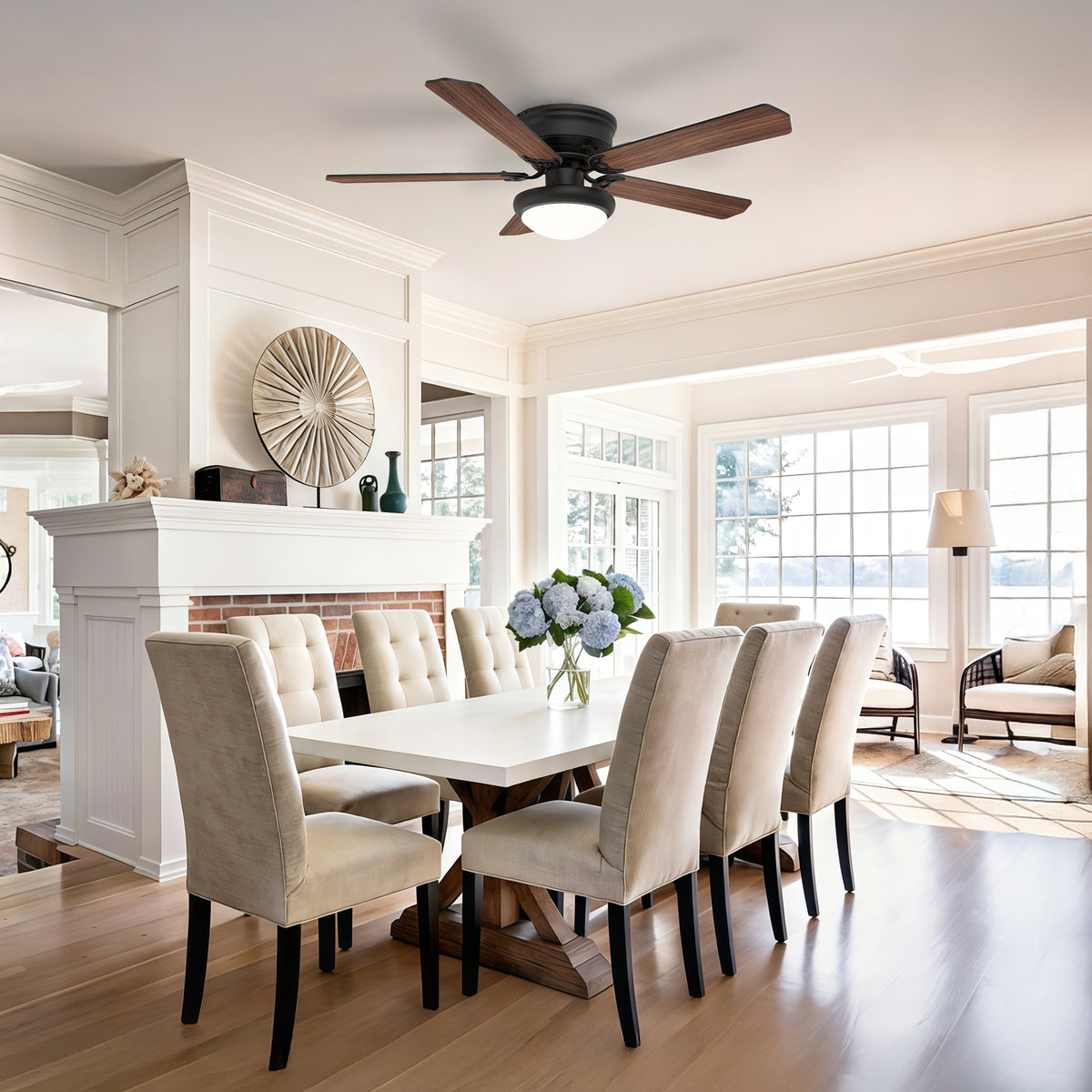 52-Inch Flush Mount 5-Blade Ceiling Fan with Light and Remote Control