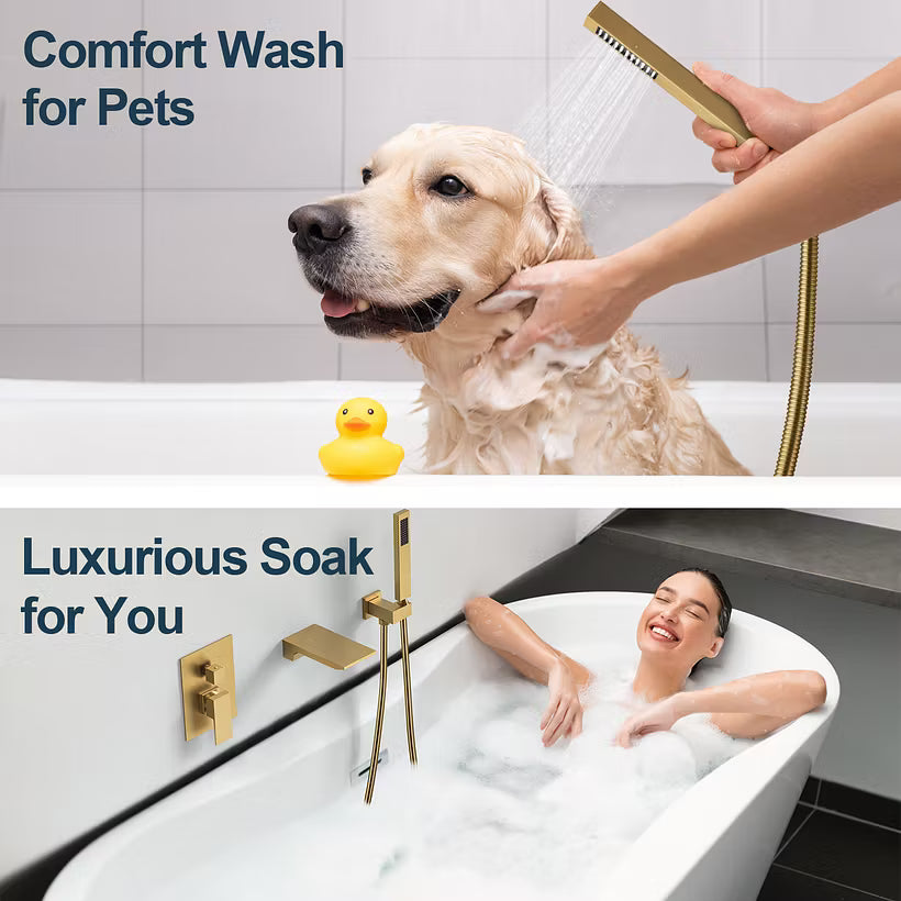 Modern Single-Handle Wall-Mounted Bathtub Faucet with Hand Shower