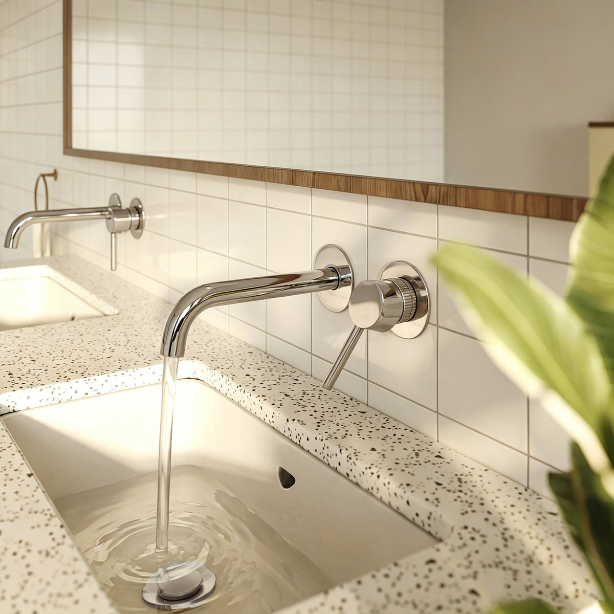 Single-Handle Wall-Mount Bathroom Sink Faucet With Pop-Up Drain