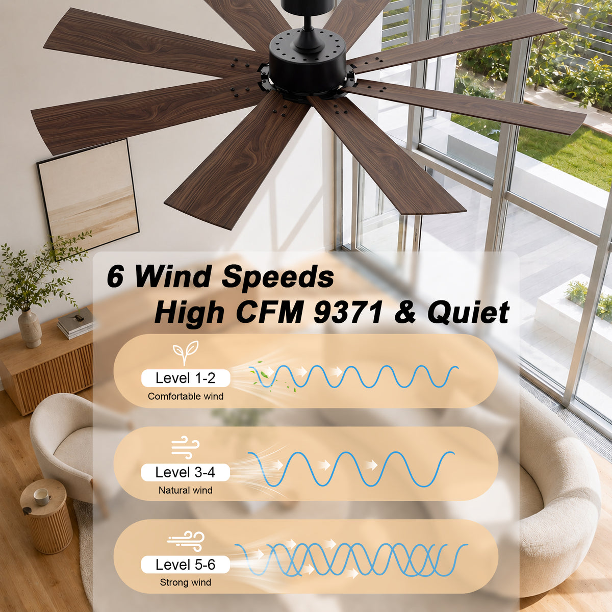 72-Inch Downrod Mount 8-Blade Ceiling Fan with Light and Remote Control