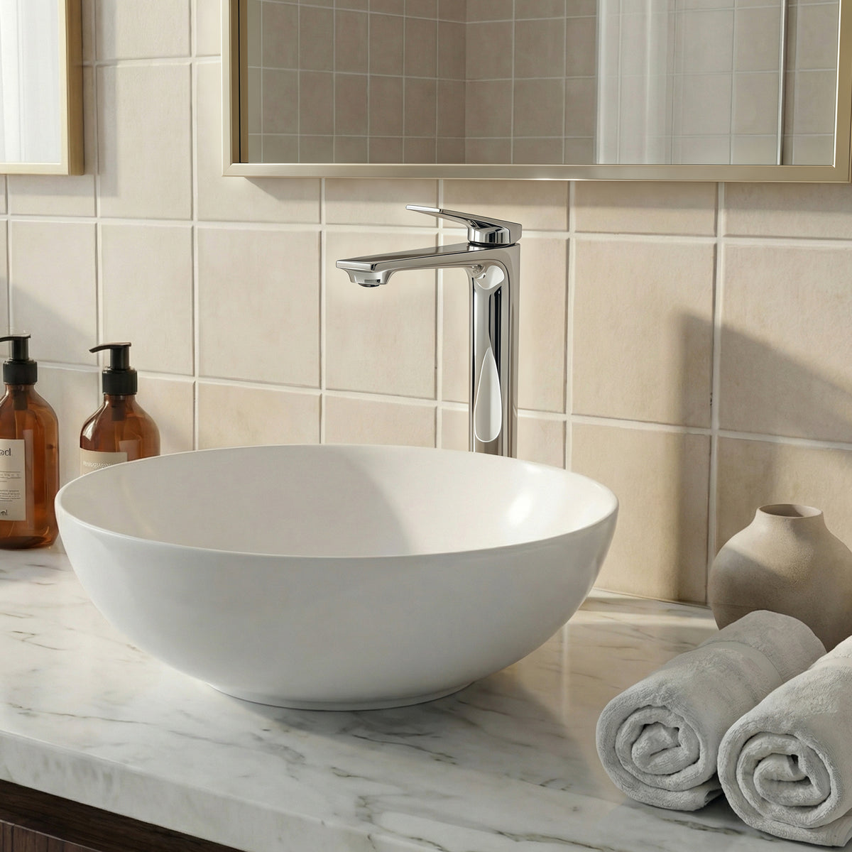 Single-Handle Vessel Bathroom Sink Faucet With Pop-Up Drain