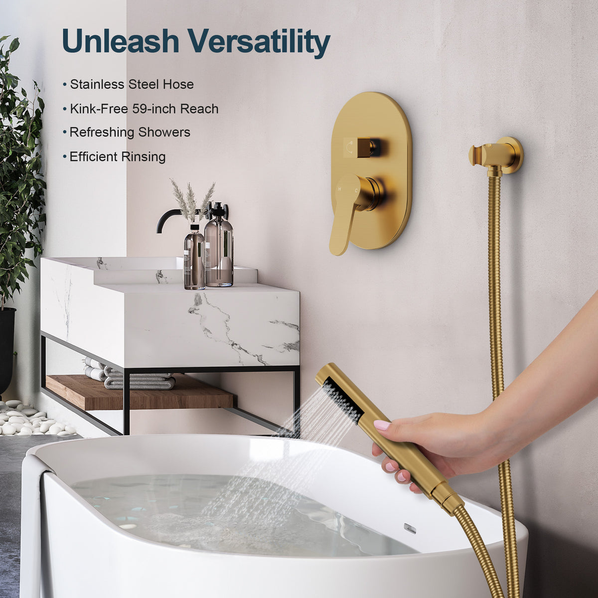 Round Wall-Mounted Rain Shower System with Handheld Spray