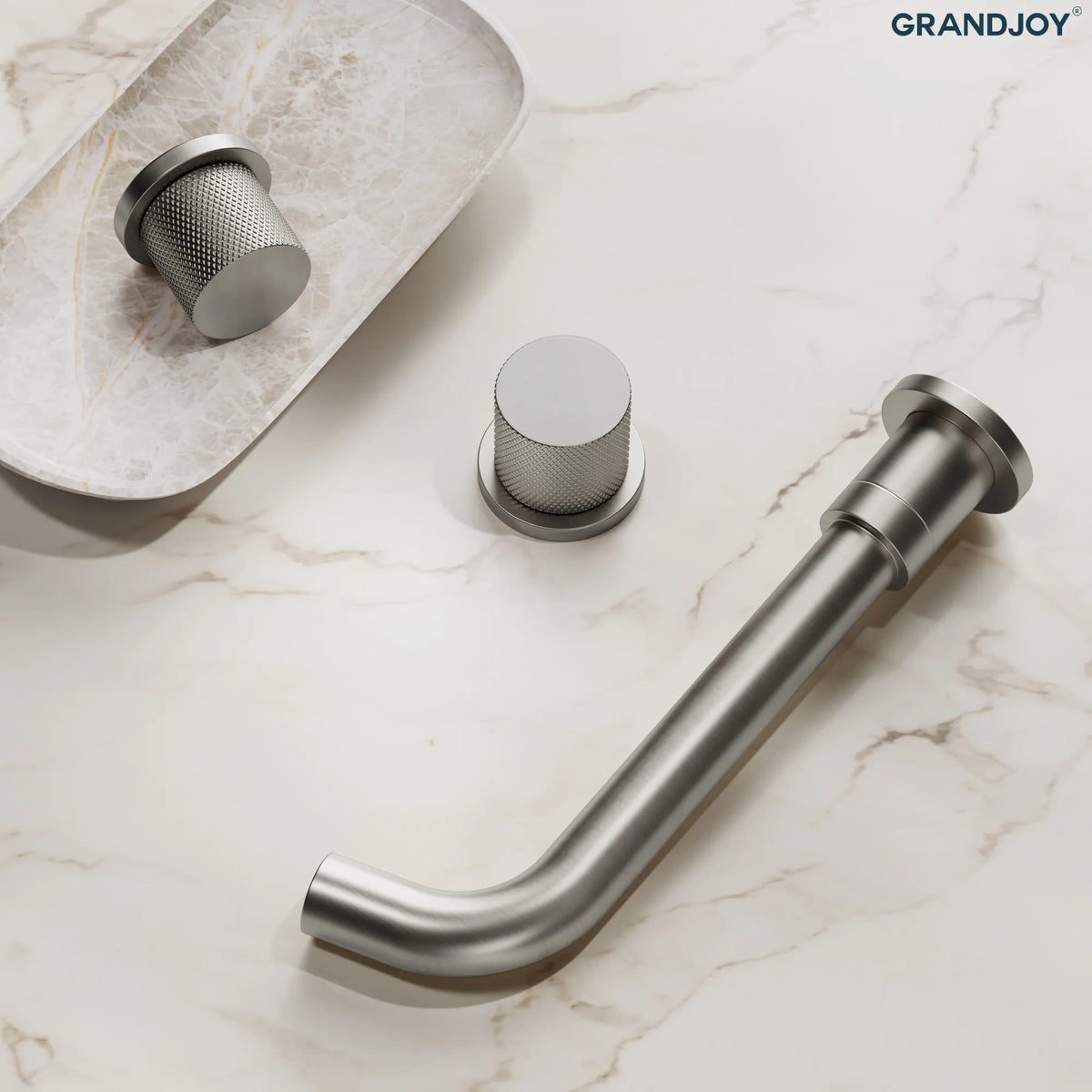 Two-Handle Wall-Mount Bathroom Sink Faucet With Pop-Up Drain