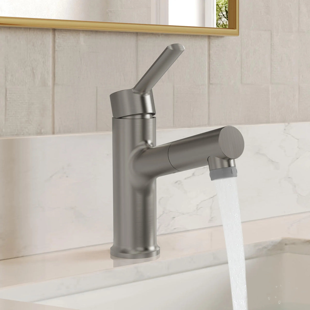 Single-Handle Pull-Out Bathroom Sink Faucet With Dual Spray Modes And Pop-Up Drain