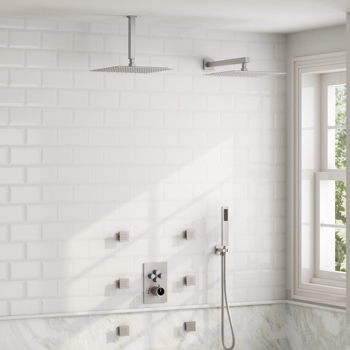 Square Wall-Mounted Dual Shower System with Body Jets