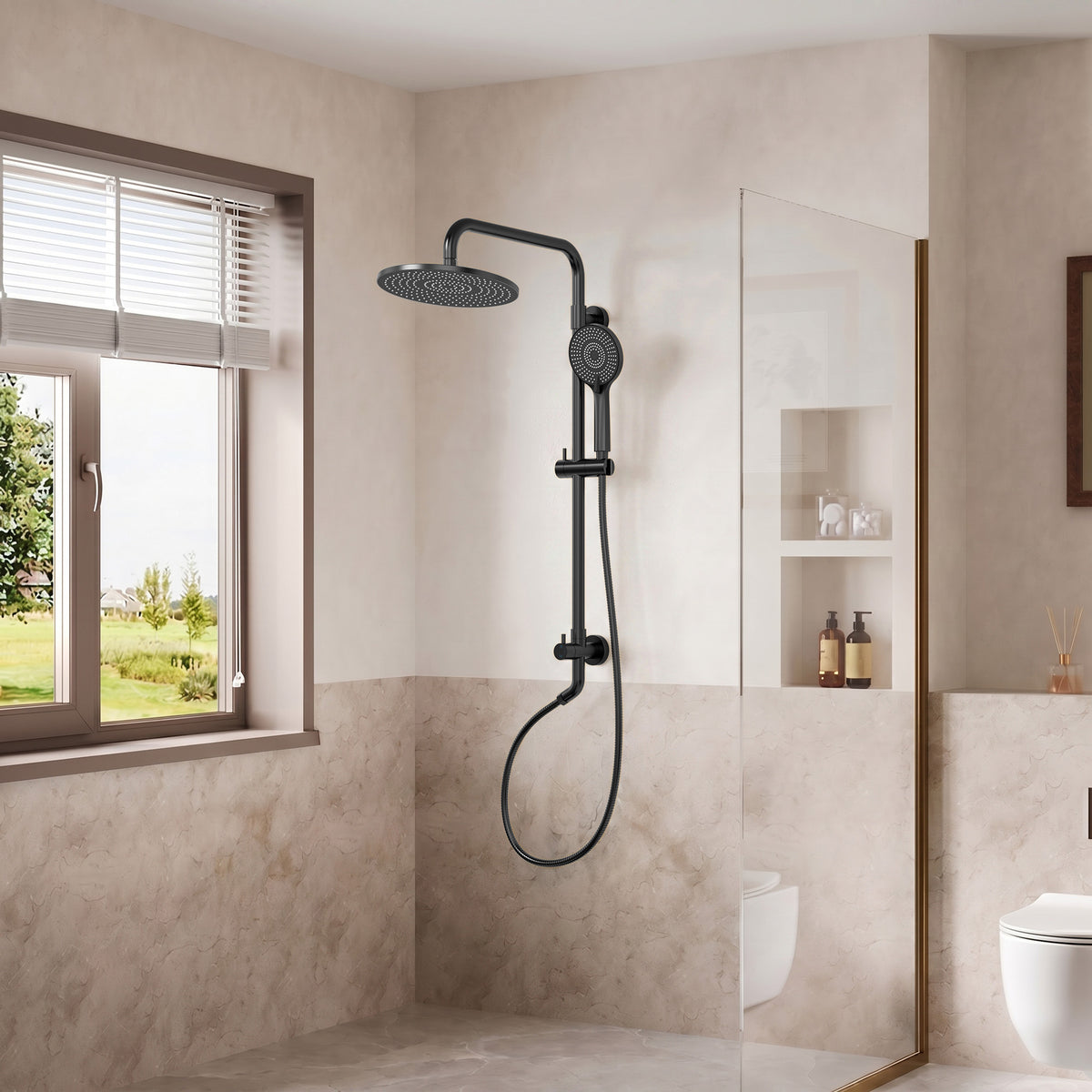 Exposed Dual-Function Rain Shower System with Adjustable Handheld