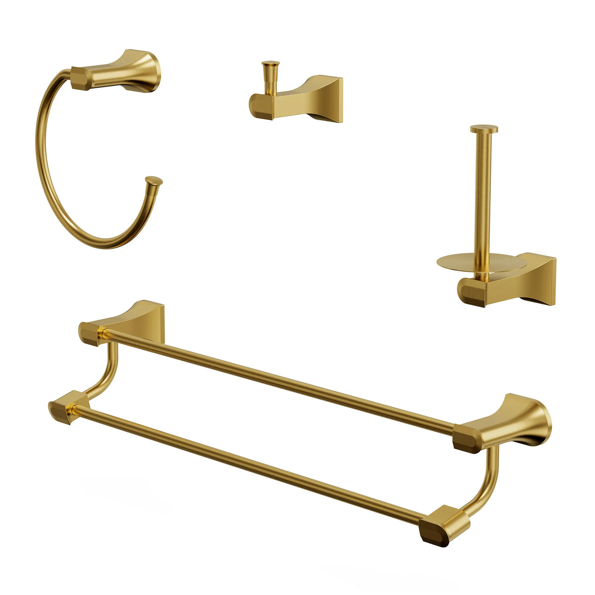 Four-Piece Wall-Mounted Bathroom Hardware Set with Dual Towel Rack