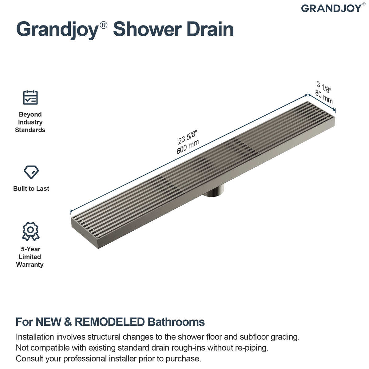 24-Inch Linear Shower Drain with Anti-Odor Core and Hair Catcher