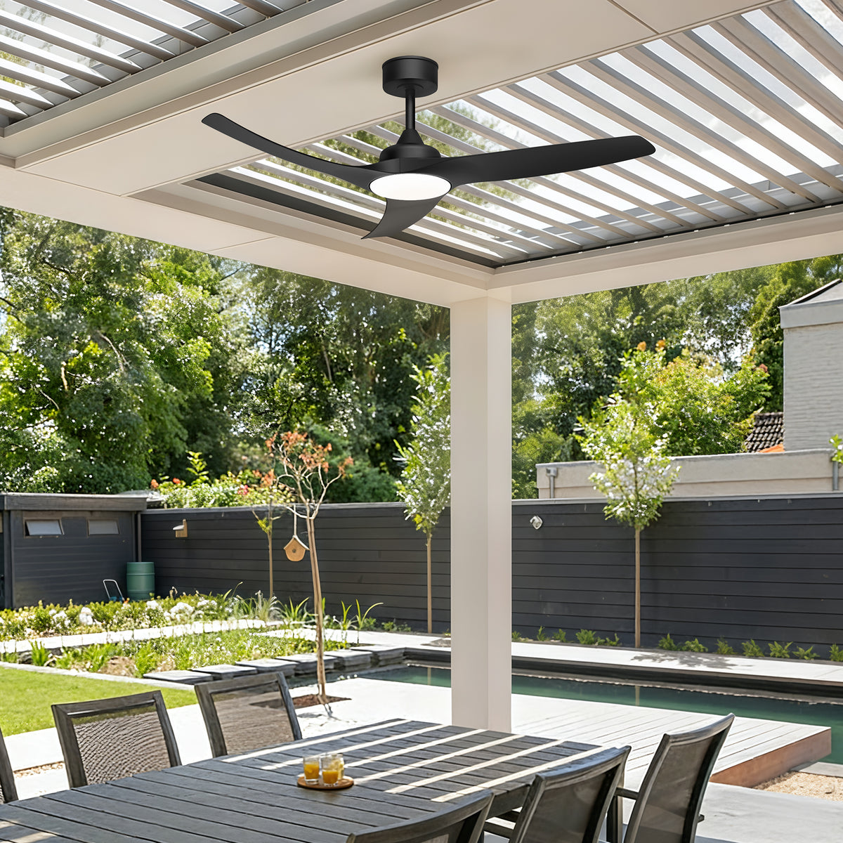 52-Inch Downrod Mount 3-Blade Indoor Outdoor Ceiling Fan with Light and Remote