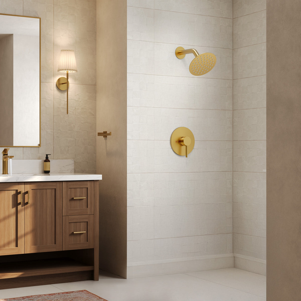 Round Wall-Mounted Rain Shower System with Pressure-Balanced Valve