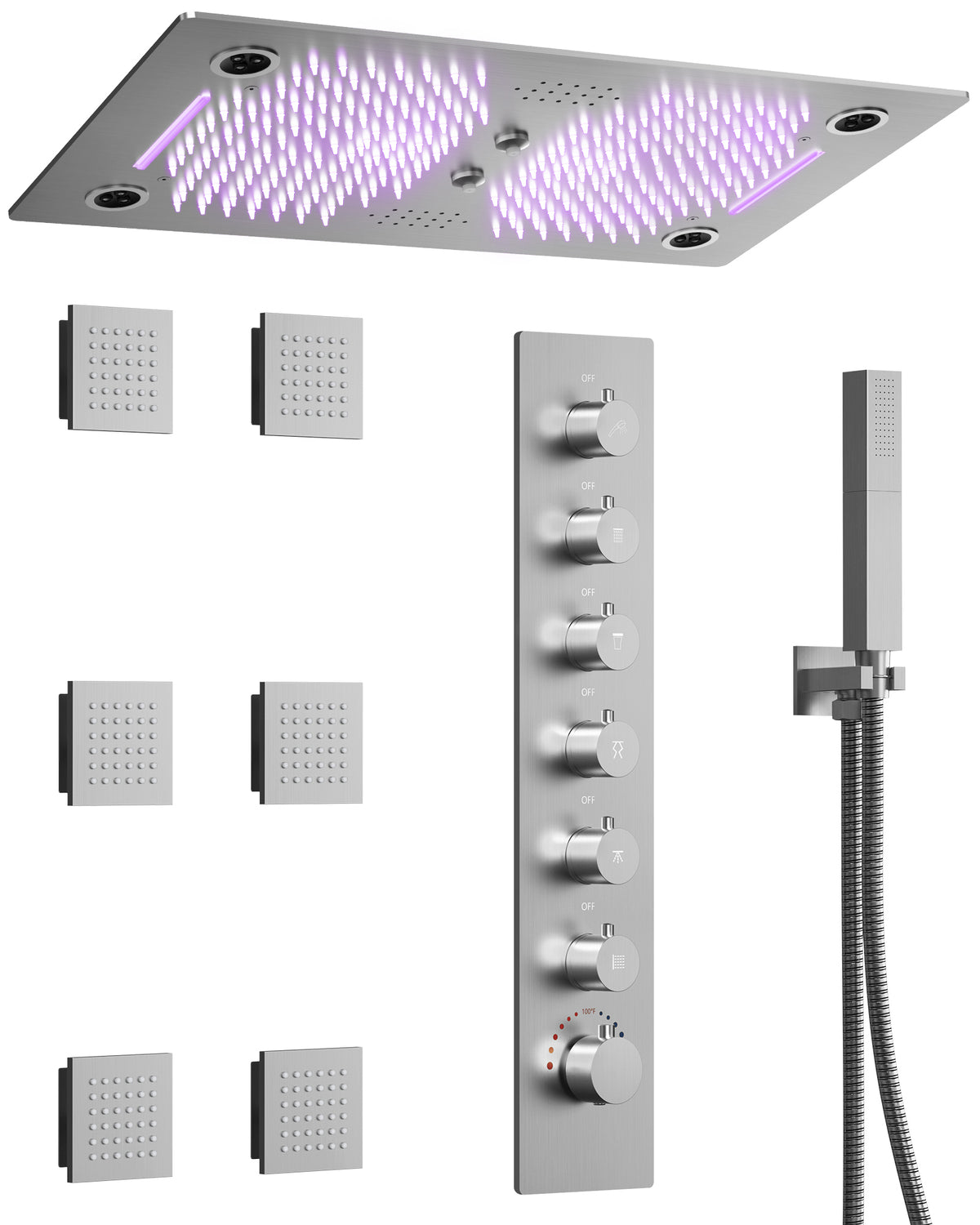 LED Music Ceiling-Mounted Thermostatic Shower System with Body Jets