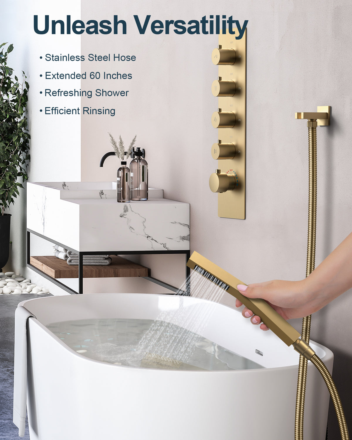 Wall-Mounted Rainfall Shower System with Body Jets and Handheld Spray