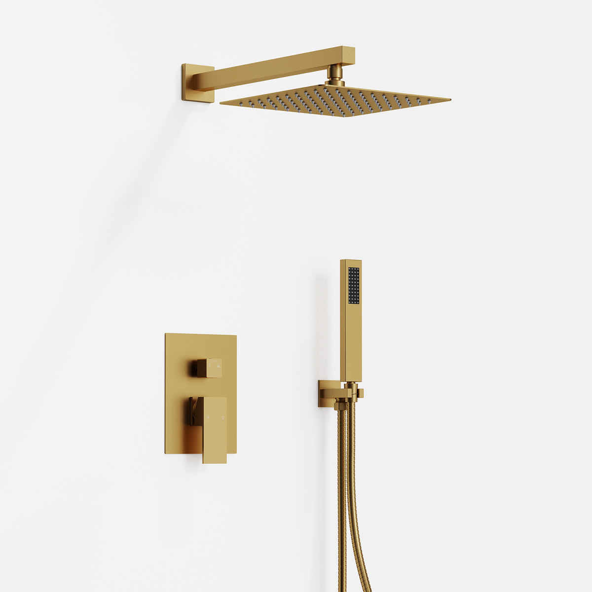 Square Wall-Mounted Pressure-Balancing Shower System with Handheld Spray
