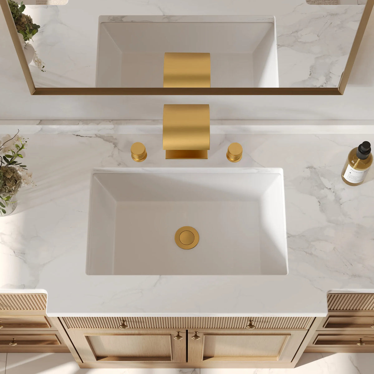 Two-Handle Waterfall Widespread Bathroom Sink Faucet With Pop-Up Drain