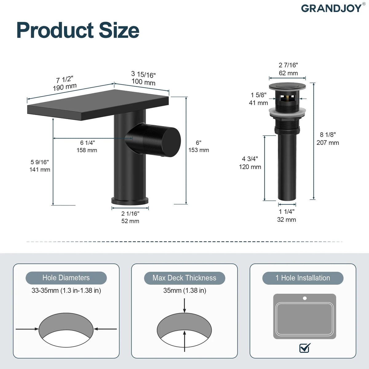 Single-Handle Bathroom Sink Faucet With Waterfall Spout And Pop-Up Drain