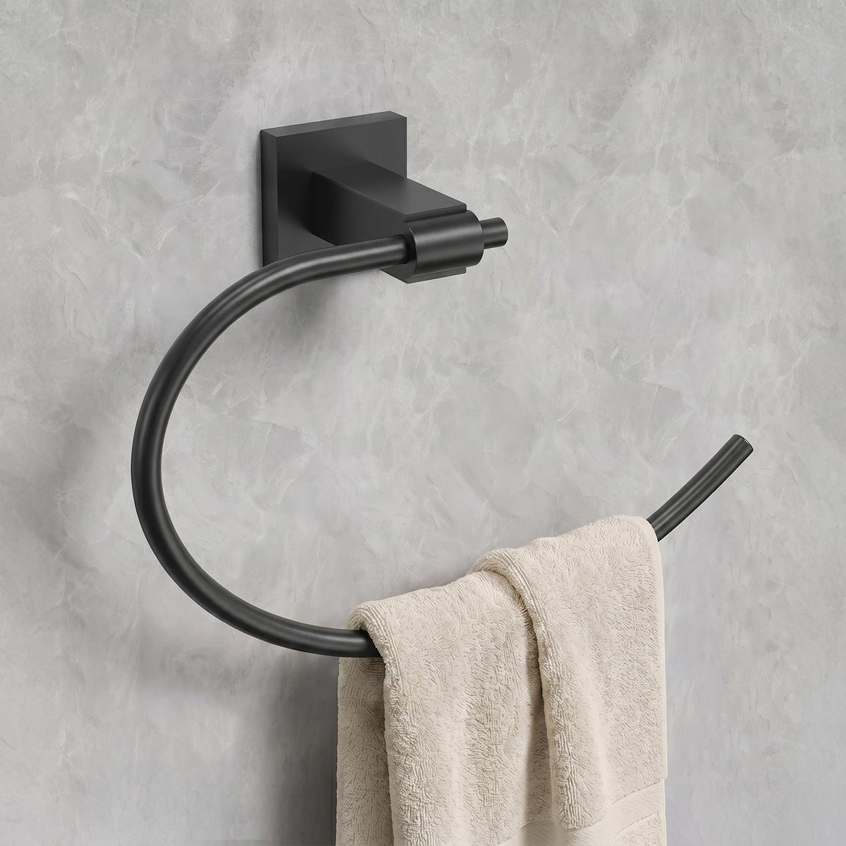 Square Wall-Mounted Swing-Arm Towel Ring with 180-Degree Pivot