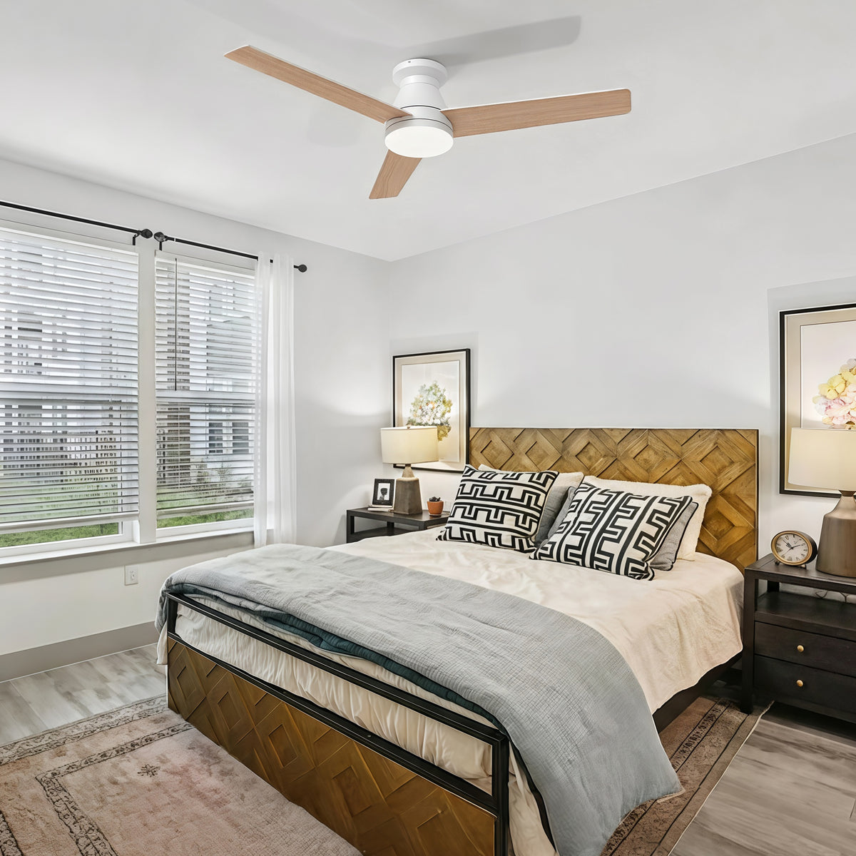 52-Inch Flush Mount 3-Blade Ceiling Fan with Light and Remote Control
