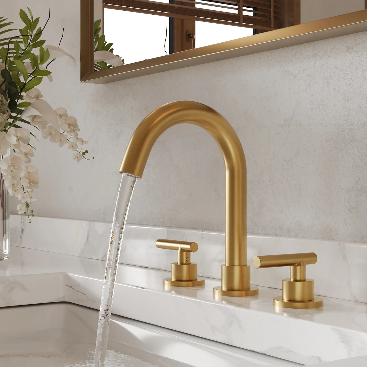 Two-Handle Mid Arc Widespread Bathroom Sink Faucet With Pop-Up Drain