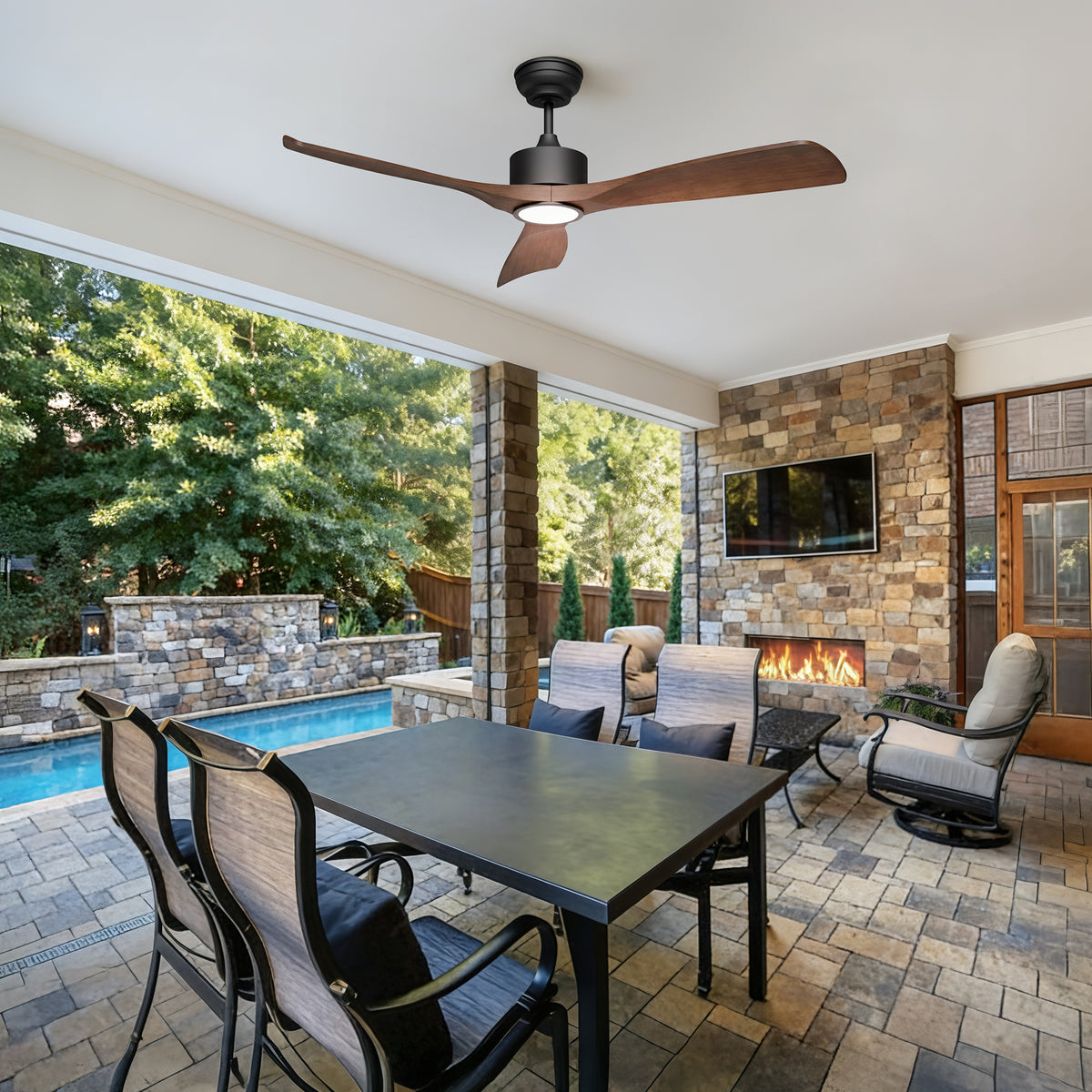52-Inch Downrod Mount 3-Blade Ceiling Fan with Light and Remote Control